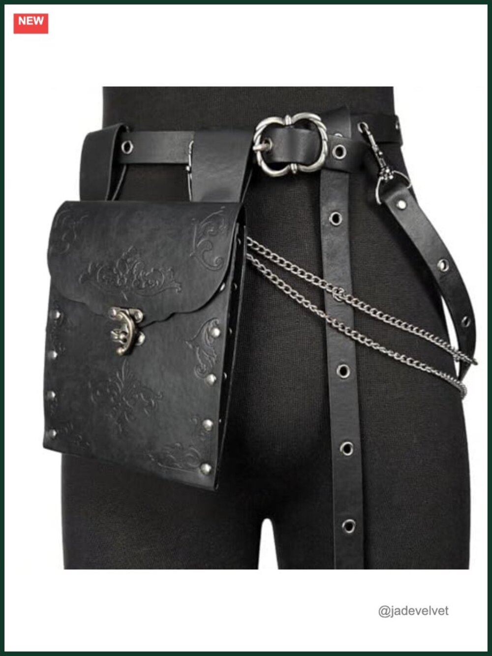 Faux Leather Medieval Belt with Pouch & Detachable Chains Adjustable